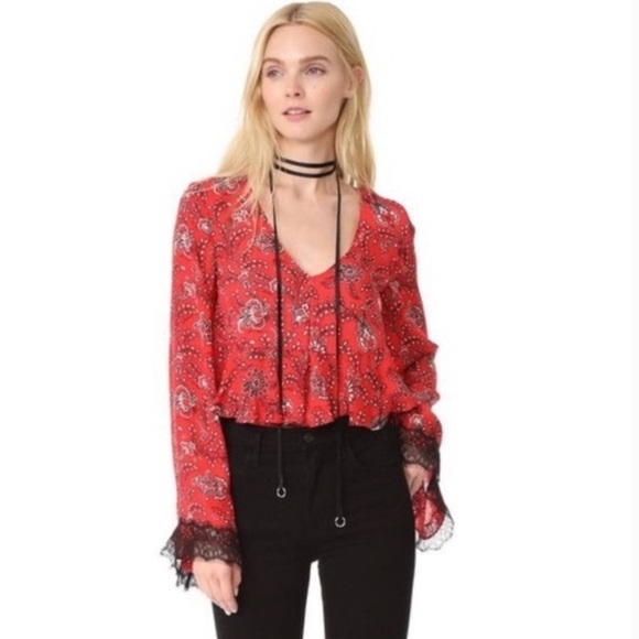 CINQ A SEPT | Women's Jemma Printed Silk Top W/Choker Detail | Size Medium - Picture 2 of 9